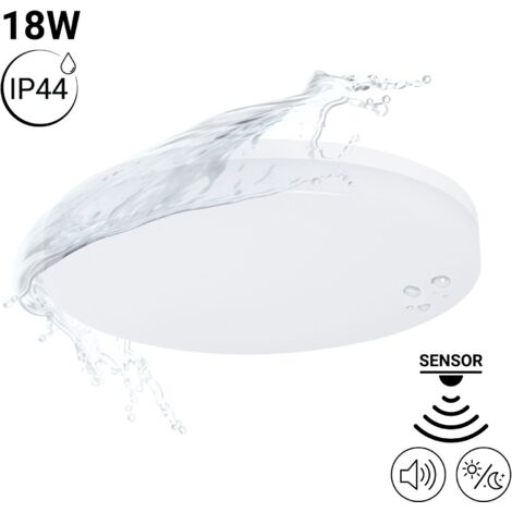 Barcelona Led – Plafonnier LED 18W – Capteur sonore et crépusculaire – IP44 – Ø26 cm – Aluminium et polycarbonate – Pour espaces humides