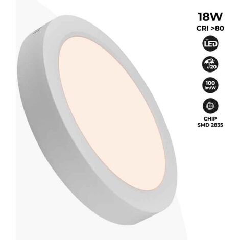 Barcelona Led – Plafonnier LED en saillie 18W 1800 lumens – Aluminium laqué blanc – IP20 pour intérieur – Ø226x35mm – Blanc neutre 4000K