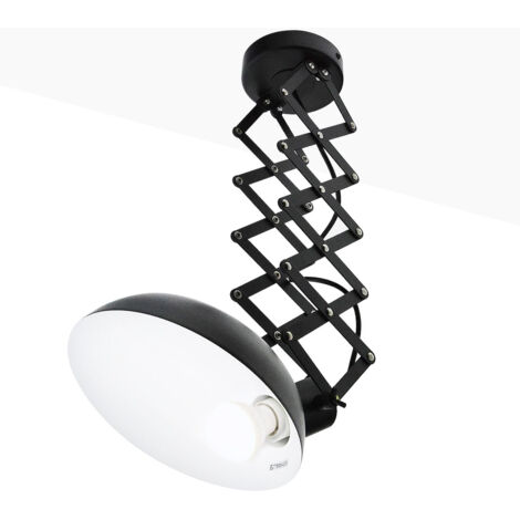 Barcelona Led – Plafonnier vintage industriel noir avec bras ciseaux extensible jusqu'à 62 cm – Abat-jour orientable E27 – Aluminium finition mate