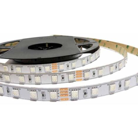 Barcelona Led – Ruban LED RGB 24V DC SMD 5050 72W IP20 5M – 300 puces pour lumière homogène – Sécable tous les 10 cm – Auto-adhésif et flexible
