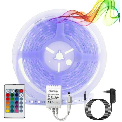 Barcelona Led – Ruban LED RGB 5m 24W – Alimentation 24V – 30 puces SMD 5050 – Télécommande 2.4G – Installation facile avec ruban auto-adhésif