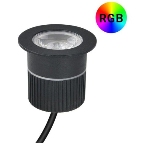 Barcelona Led – Spot extérieur encastrable de sol RGB – 12V DC – 9W – IP67 – Boîtier aluminium noir – Angle d'ouverture 30º – Câble 1m inclus