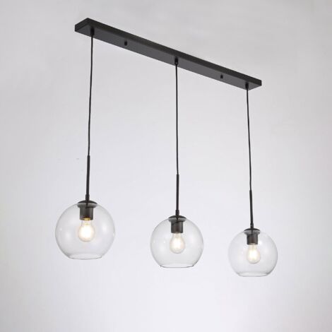 Barcelona Led – Suspension 3 boules en verre cristal – 3 x E27 – Noir – Design minimaliste – Dimensions 900 x 1230 mm – Tension 220-240V AC
