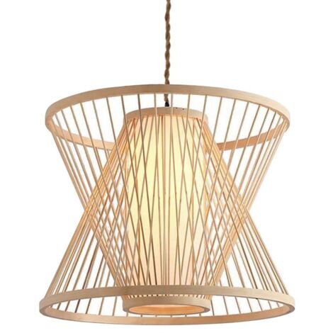 Barcelona Led – Suspension en bambou 300mm – Corde boho chic – Hauteur réglable jusqu'à 1,3m – Écologique et biodégradable – Diffuseur central pour lumière douce