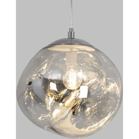 Barcelona Led – Lampe suspendue en cristal RAINY – Ø 36cm – Finition chromée – Abat-jour en verre durable – Réglable en hauteur – Ampoule E27 max 40W