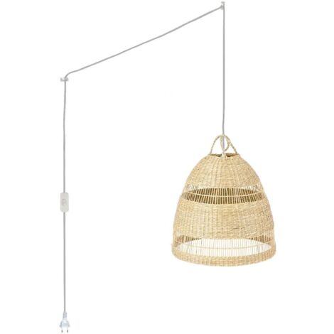 Barcelona Led – Suspension en osier décentrée 360mm – Câble réglable 3,38m – Compatible ampoule E27 – IP20 pour intérieur – Blanc boho chic