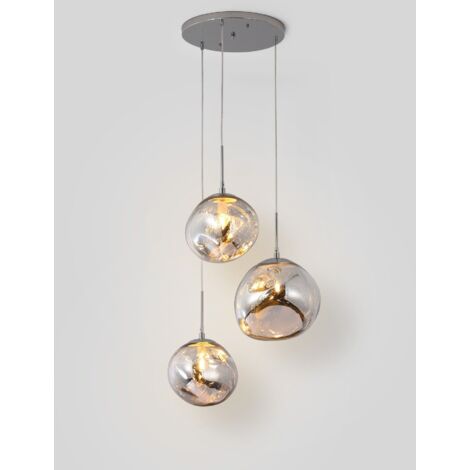 Barcelona Led – Suspension en verre triple – 3 abat-jours E27 – Finition chromée – Installation facile avec rosace centrale – Design contemporain
