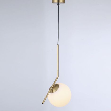 Barcelona Led – Suspension globe en verre E27 – Aluminium doré – Abat-jour sphérique en verre opalin – Câble réglable jusqu'à 970 mm – IP20 intérieur