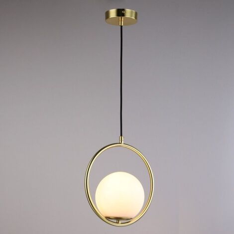 Barcelona Led – Suspension globe en verre KATE – E27 – Aluminium doré – Abat-jour sphérique – Hauteur réglable jusqu'à 90 cm – IP20 pour intérieur