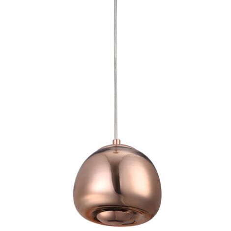 Barcelona Led – Suspension incurvée en verre cristal – Finition métal or rose – Tension 220-240V AC – Douille G9 – Dimensions ø150x1100 mm