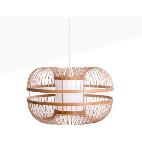 Barcelona Led – Suspension japonaise en bambou – Ø 40 cm – Hauteur 25 cm – E27 60W – Design zen et scandinave – Câble réglable blanc/noir