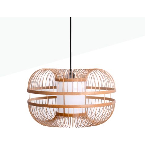 Barcelona Led – Suspension japonaise en bambou 40cm – Hauteur 25cm – Diffuseur central pour ambiance chaleureuse – Type d'ampoule E27