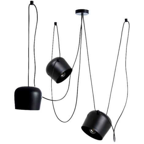 Barcelona Led – Suspension moderne 3 lampes E27 en aluminium noir – Abat-jours pivotants Ø180mm – Longueur câble 2400mm – Tension 220-240V AC