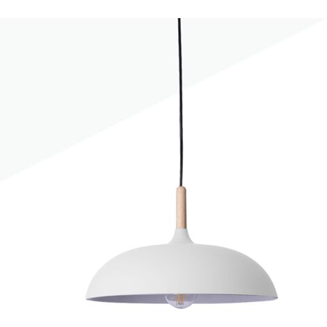 Barcelona Led – Suspension moderne ronde E27 – Abat-jour aluminium gris mat – Câble ajustable 120 cm – Tube en bois clair pour décoration