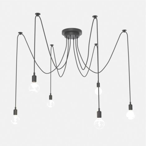 Barcelona Led – Suspension noire pour 6 ampoules E27 – Longueur 1300 mm – Pavillon métallique et câbles PVC – Style vintage noir