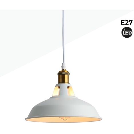 Barcelona Led – Suspension rétro industrielle MANACOR – Dôme métal blanc 270mm – Douille E27 – Câble réglable jusqu'à 1m – Installation facile incluse