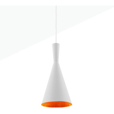 Barcelona Led – Suspension scandinave en métal conique – Finition mate blanche – Compatible ampoule E27 – Câble réglable 1,3 m – Dimensions Ø180 x 380 mm