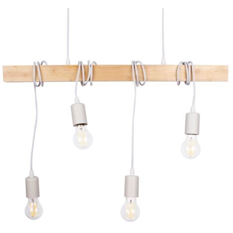 Barcelona Led – Suspension vintage en bois – 4 x E27 – Blanc mat – Ajustable jusqu'à 1,7 m – Pour ampoules LED vintage – Utilisation intérieure IP20