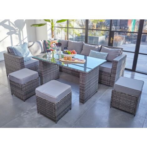 main image of "Barcelona Rattan garden furniture 9 seater Dining Corner sofa set Grey"