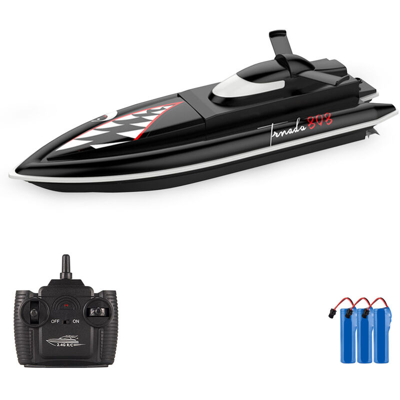 

Barco RC Barco de control remoto Barco RC de alta velocidad 25 km / h 2,4 GHz Barco de carreras de juguete impermeable Regalo para ninos,Negro, 3