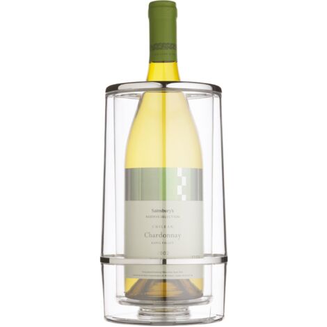 BarCraft Refrigeratore Isolato, Bottiglia Singola, Acrilico con Dettagli Cromati, 12 x 12 x 23cm, Trasparente/Acciaio