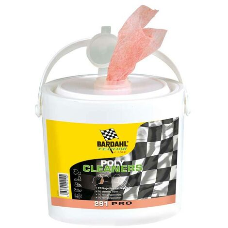 Bardahl – Lingettes professionnelles Poly Cleaners – Seau de 70 lingettes non tissées – Solution dégraissante avec vitamine E et Aloé – Pour nettoyage mécanique