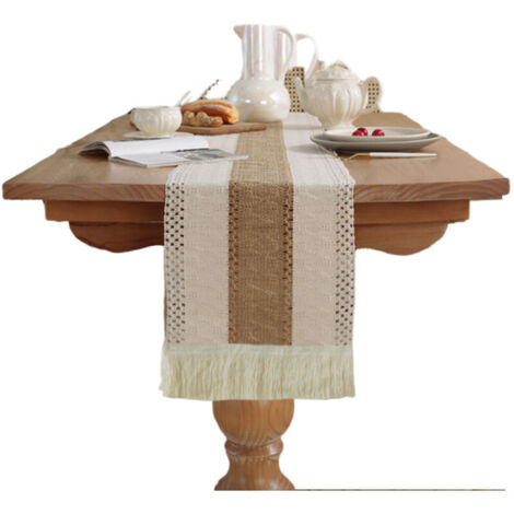 Bardusch-1 chemin de table bohème pour la décoration intérieure, style ferme rustique, avec pompons, pour la salle à manger, la chambre ou une décoration de mariage rustique (30 x 180 cm)//