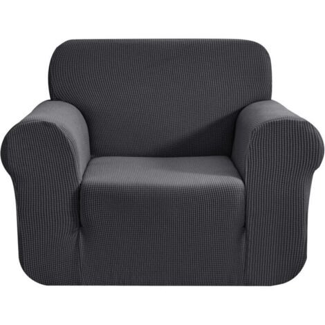 Bardusch-1 Pièce Housse de Canapé avec Accoudoirs Jacquard Extensible, Housse de Fauteuil Protecteur Canapé Revêtement de Canapé Salon Décor (1 Place, Gris)
