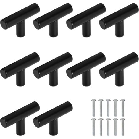 Bardusch-10 poignées tiroir inoxydables noires monotrou, avec vis, pour bureau, chevet, meubles