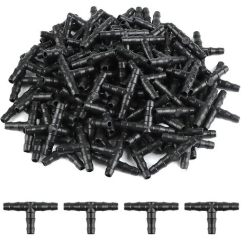 Bardusch-100 Pcs Tee Raccord de Tuyau 4/7mm T Raccord Connecteur PVC d'arrosage Buse d'atomisation Goutte à Goutte Micro Spray Irrigation Joint pour Tuyau Systèmes Automatique Outil