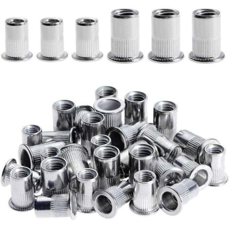 Bardusch-100 Pièces Rivet Ecrou M6 M8, Écrous à Rivets en Acier Inox, Tête Plate Ecrou Insert Assortiment Kit pour Bois Meubles, Ecrou M6 Ecrou M8, Chaque Taille 50 Pièces