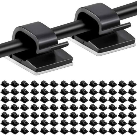 Bardusch-100pcs Clips Câbles Adhésifs Gestion de Câble Support Organiseur de Fils Électriques Plastique Organisateurs de Cordon de Câble Clip pour Fixer des Câbles noirs