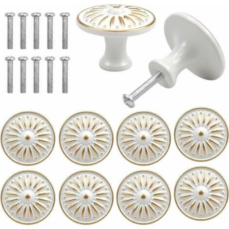 Bardusch-10PCS Vintage Tiroir de Porte Poignée, 35MM Bouton de Meubles, Rond Boutons de Tiroir, Laiton Boutons de Porte, Poignées de Meuble pour Placard Armoire Cuisine, Chambre d'enfant (Blanc)