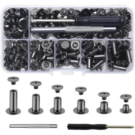 Bardusch - 110 Pièces Rivets en Cuir de 6 tailles M5 x 4 mm/5 mm/6 mm/8 mm/10 mm/12 mm pour Les Décorations en Cuir DIY L'artisanat