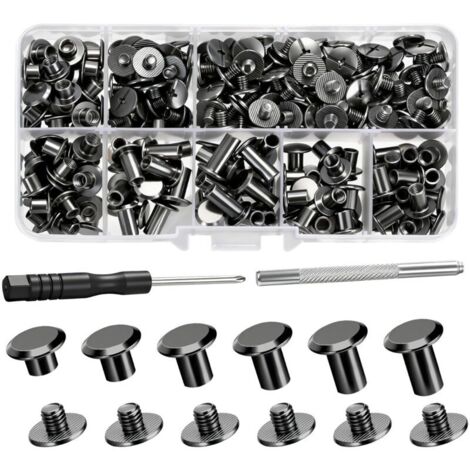 Bardusch - 110 Pièces Rivets Rivet Cuir a Visser M5 x 4/5/6/8/10/12mm Vis de Reliure pour Les Décorations en Cuir DIY L'artisanat,portefeuille,livres,bagages,bricolage