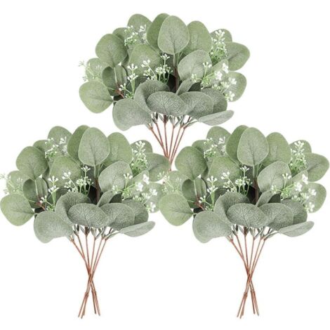 Bardusch - 12 branches eucalyptus artificiel vert/argenté, déco mariage/maison/jardin/intérieur/extérieur