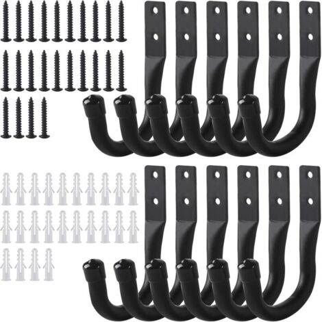 Bardusch 12 Pcs Crochet Mural Garage, Support Velo Mural Noirs, Accroche Velo Murale, Crochets de Rangement pour échelle de Garage, Crochets en J Muraux Robustes pour Vélos Outils électriques