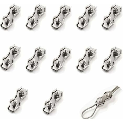Bardusch-12 Pièces De Câble Métallique En Acier Double Pince m2, Connecteur De Pince De Câble En Acier Inoxydable Pince De Fixation De Câble De Frein, Utilisé Pour Le Câble En Acier 1 Mm