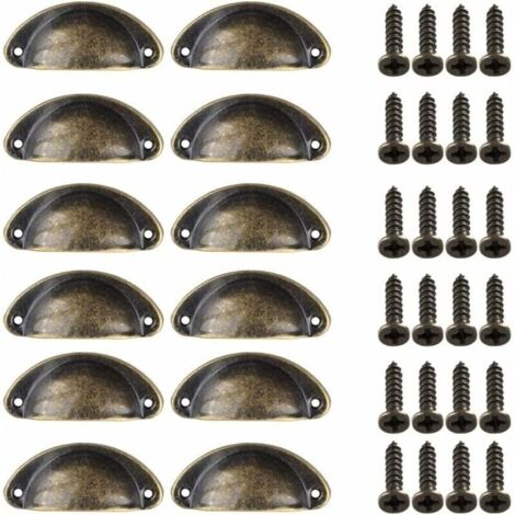 Bardusch-12 Pièces Poignée de Porte Coquille, Rétro Poignées de Porte, Poignées de Meubles Traditionnelles en Demi Lune Avec Vis, pour Tiroir, Armoire, Commode (Bronze)