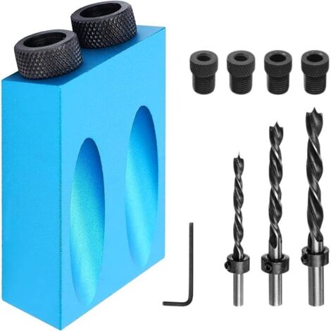 Bardusch-15° Guide Percage Oblique, Tout Aluminium, avec Mèche 6/8/10 mm + Douille + Bague de Restriction, Accessoire pour le Travail du Bois, pour les Projets de Bricolage (Bleu)