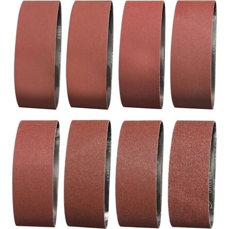 Bardusch-16 pièces Bande Abrasive, 75X533mm Bandes Abrasives en Tissu 2X 40/60/80/120/180/240/320/400 Grains Assortis pour Ponceuse à Bande et Meuleuse (Oxyde d'aluminium)
