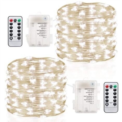 Bardusch - 2 guirlandes lumineuses étanches à piles, 100 LED, fil cuivre 10 m, télécommande