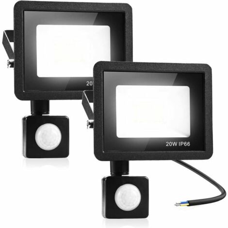 Bardusch-2 pcs Lampe de Sécurité 20W Avec Détecteur de Mouvement PIR, Projecteur à LED Intelligent, Lumières Exterieur 1600 Lumens 3000K Blanc Chaud, Spot LED Extérieur étanche IP66 pour Jardin, Garag