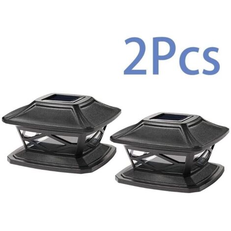 Bardusch-2 Pices Lampes De Poteau De Chapeau Solaires Extrieures Lumires De Poteau Led tanches Lampadaires Solaires De Clture Dcorative Adapts (Noir)