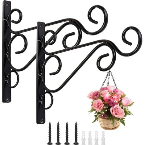 Bardusch 2 Pièces Accroche Plante Mural, Crochets de Suspension Muraux avec Vis Suspendu, Crochets de Jardin en Fer Forgé en Métal Accessoires pour Paniers de Plantes, Mangeoires à Oiseaux, Lanterne