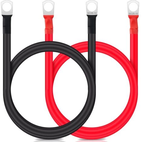 Bardusch-2 pièces Câbles de batterie 1M 3WAG/25mm² 12V Câble de batterie pour voiture Batterie de voiture Câble en cuivre avec bornes SC25-10 Rouge et Noir Câbles en cuivre pour camion, moto, solaire