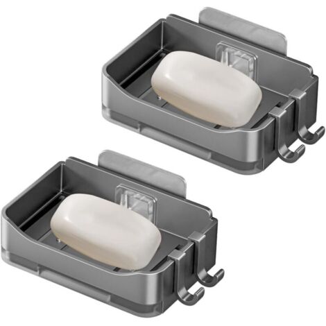 Bardusch 2 Pièces Montage Mural Porte Savon Salle de Bain, ABS Support Savon Douche, Porte Savon, avec Petit Crochet et Autocollant, pour Salle de Bain, Toilettes, Cuisine