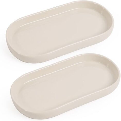 Bardusch-2 plateaux céramique ovales – blanc crème – lavabo/baignoire/évier – cosmétiques – élégance douce