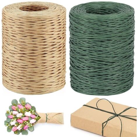 Bardusch - 2 x 200m Fil de Fer Papier, 2mm Ficelle de Raphia, fil Armé Kraft, Convient Pour Les Bouquets, les Mariages, la Décoration de Cadeaux et le Bricolage (Vert, Marron Clair)