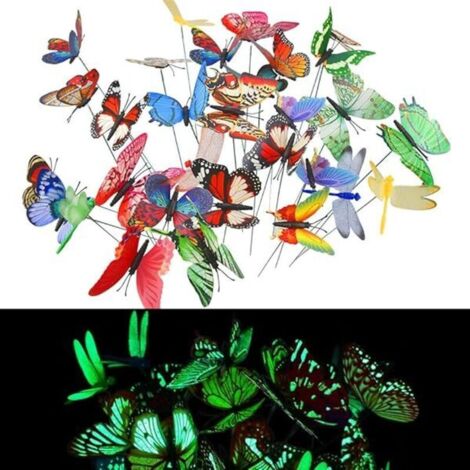 Bardusch - 20 PCS Papillons de Jardins Coloré et 10 PCS Libellules de Jardin sur Bâtons, Papillons de Jardin déco Lumineux Imperméable Papillon sur Bâtons pour Extérieur, Balcon